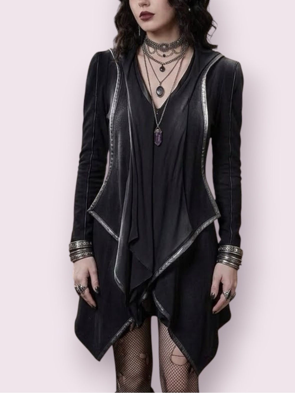 Valentina Shah Jacket Hood Wool Cashmere Leather Chiffon Unique Goth Rare Medium